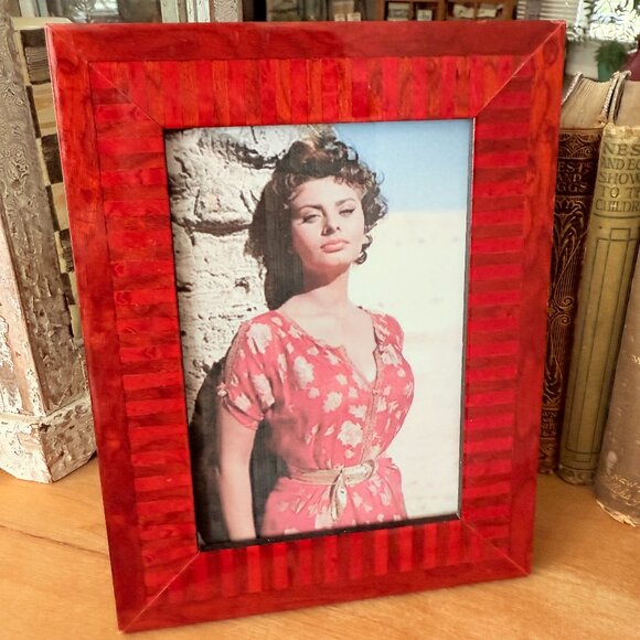 Vintage Italian marquetry frame with picture of Sophia Loren - Picture 4 of 8